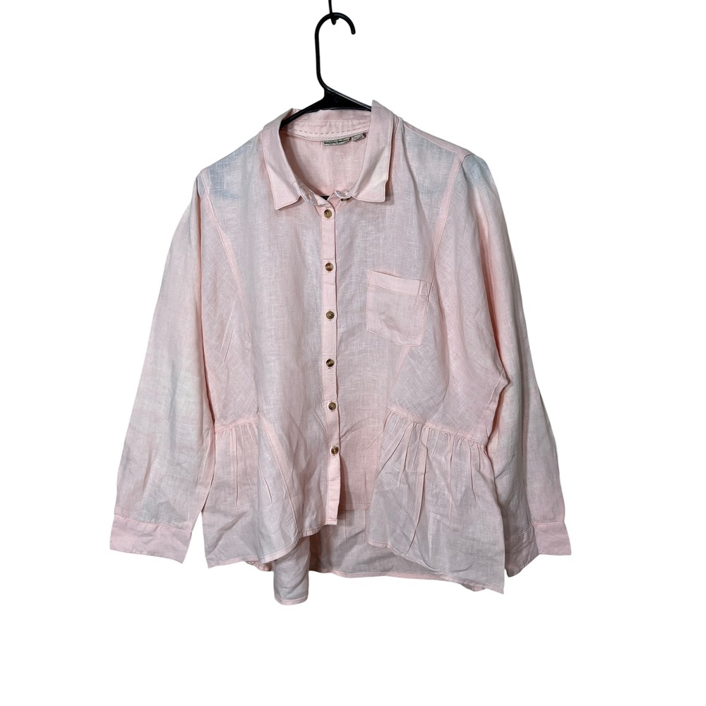 Holding Horses Pink Linen Peplum Button Down Shirt Womens Small